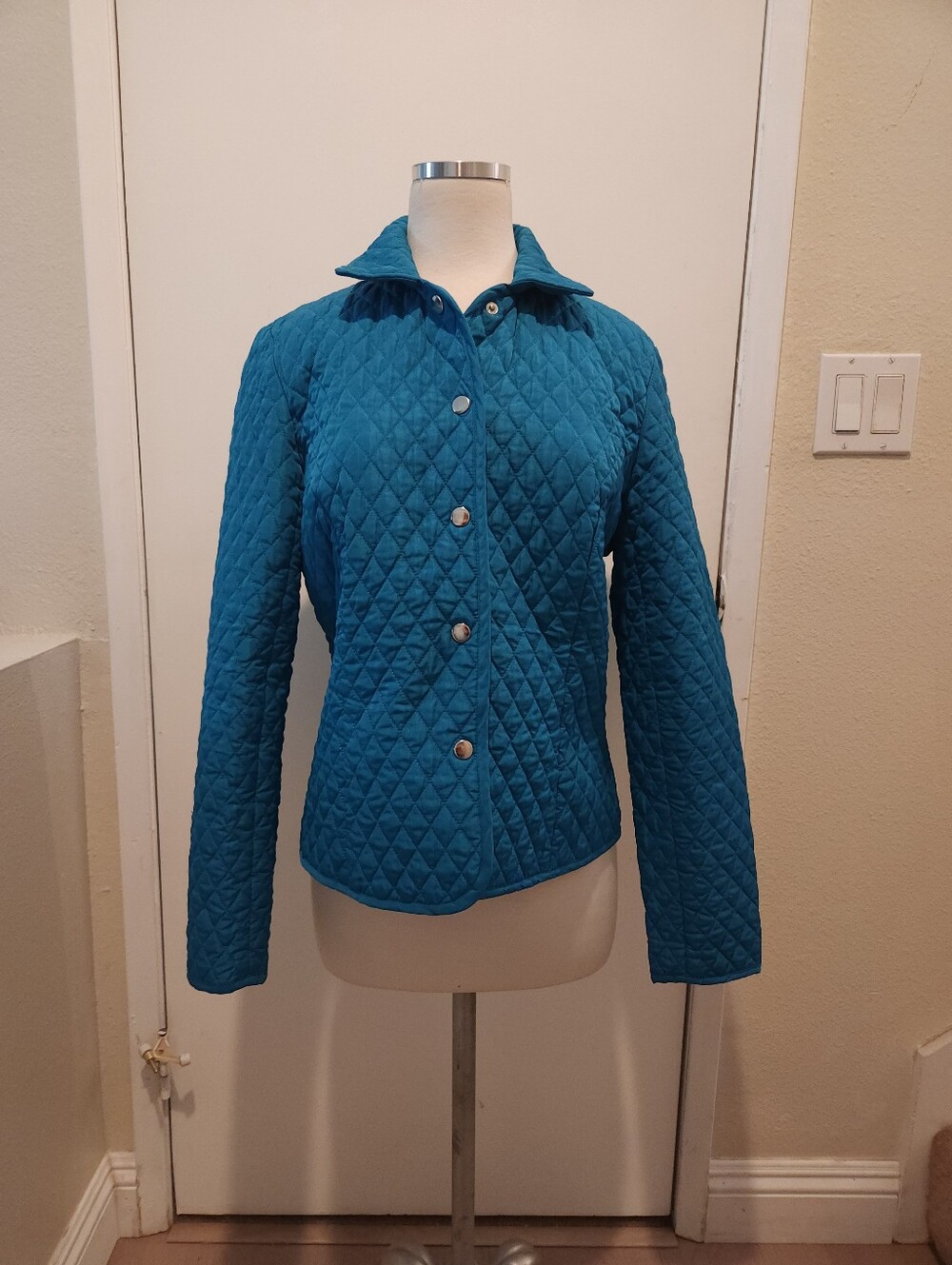 Quilted Teal Women's Jacket - Lightweight Button-Front Coat